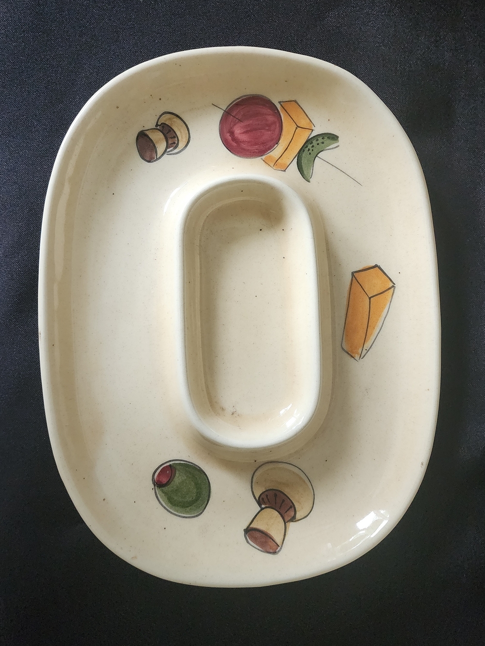 Cream Ceramic Appetizer Serving Dish with Fruit and Cheese Motifs